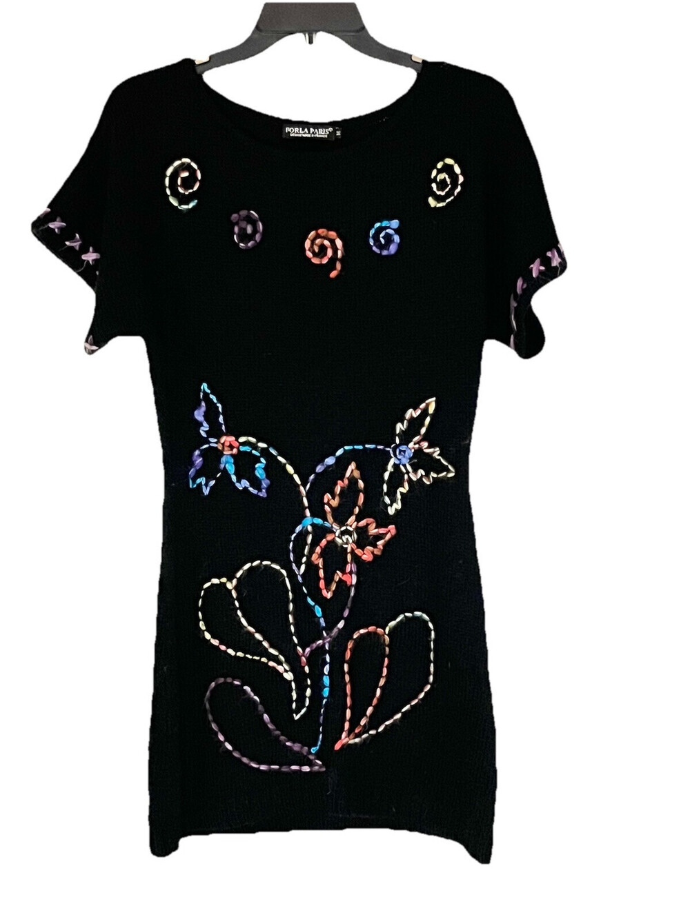 Forla Paris Black Wool Blend Multi Color Floral Dress Sz M